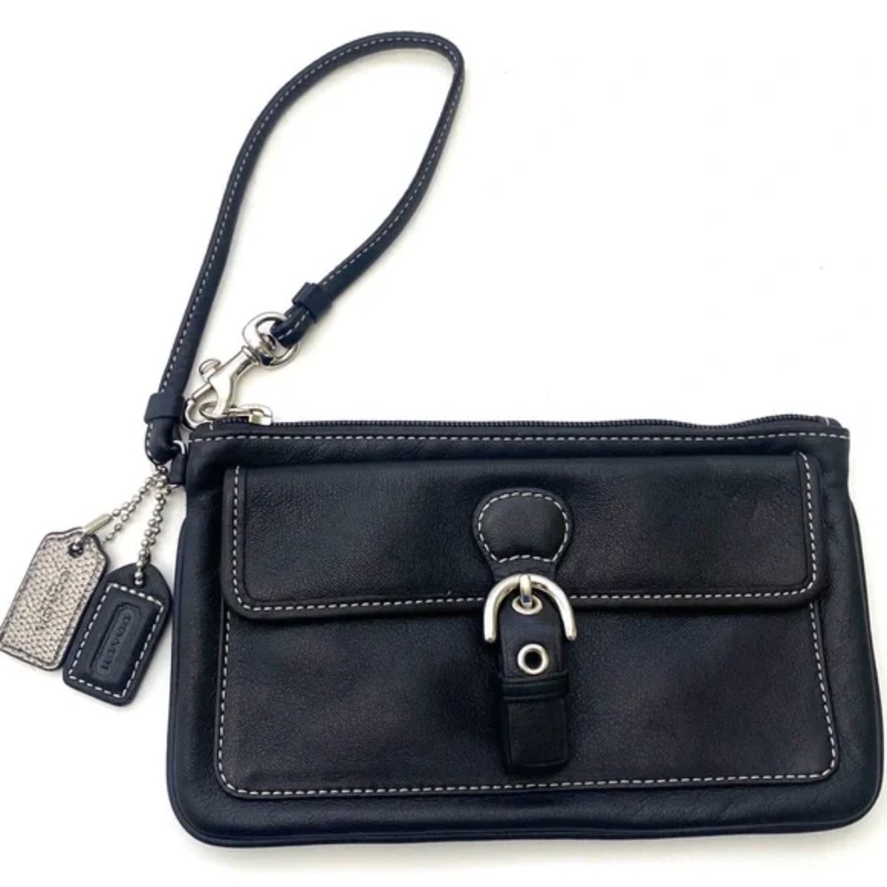 COACH Women’s Black Leather Bleecker Wristlet Clutch 40887